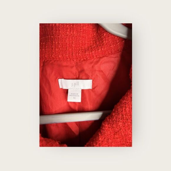 J.Jill Ruby Red Textured Tweed Button Front Fringe Jacket Size 3X - Picture 5 of 5